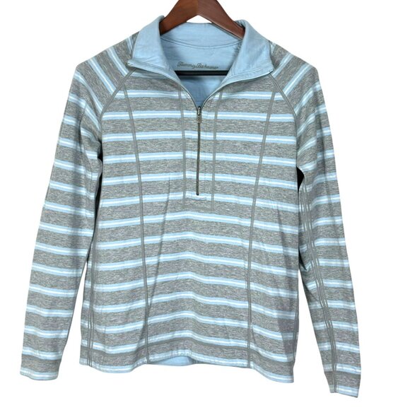 Tommy Bahama Mens Striped Half-Zip Pullover Sweatshirt - Gray & Light Blue *Medi - Picture 1 of 4